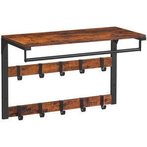 Boxxx Wandgarderobe Vasagle, Braun, Schwarz, Metall, Holzwerkstoff, Vintage, 65x42x30 cm, Hutablage, Kleiderstange, Garderobe, Garderobenleisten &