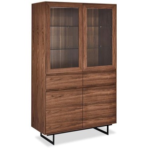 Braun MDF / Metall Vitrine med LED-Licht Tokyo