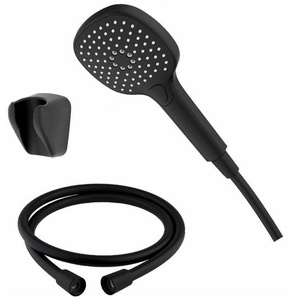 Brause Set SoftBlackQ Handbrause Ø120mm Druckknopf, Gewebeschlauch 160cm, Halter