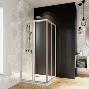 Breuer Fara 4 Eckeinstieg Schiebetür 4-teilig 80-90 cm breit, H: 185 cm, weiß, Klarglas hell GLO782302024