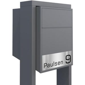 Briefkasten Standbriefkasten Big Box Grau Metallic RAL 9007 mit Beschriftung