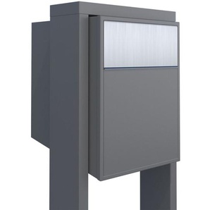 Briefkasten Standbriefkasten Big Box Grau Metallic RAL 9007 mit Edelstahlklappe