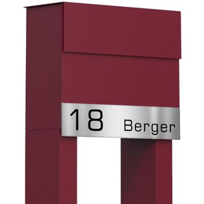 Briefkasten Standbriefkasten Cube Rot RAL 3004 mit Beschriftung