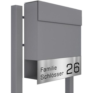 Briefkasten Standbriefkasten Elegance Grau Metallic RAL 9007 mit Beschriftung