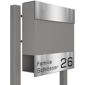 Briefkasten Standbriefkasten Elegance Grau Metallic RAL 9007 mit Edelstahlklappe mit Beschriftung
