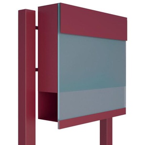 Briefkasten Standbriefkasten Elegance Pro Blue Rot RAL 3004 mit blauer Acrylplatte