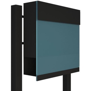Briefkasten Standbriefkasten Elegance Pro Blue Schwarz RAL 9005 mit blauer Acrylplatte