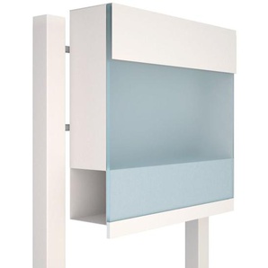 Briefkasten Standbriefkasten Elegance Pro Blue Weiß RAL 9016 mit blauer Acrylplatte