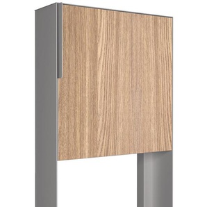 Briefkasten Standbriefkasten Portis Grau Metallic RAL 9007 mit Holzdekor-Front