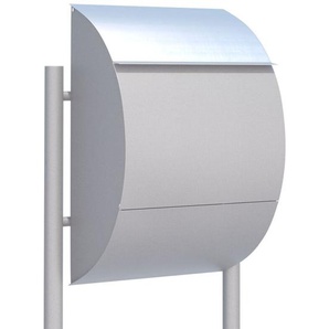 Briefkasten Standbriefkasten Round Grau Metallic RAL 9007 mit Edelstahlklappe