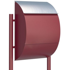 Briefkasten Standbriefkasten Round Rot RAL 3004 mit Edelstahlklappe