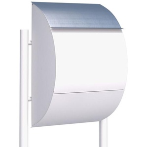 Briefkasten Standbriefkasten Round Weiß RAL 9016 mit Edelstahlklappe