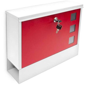 Briefkasten Wandbriefkasten mit 3 Sichtfenster Weiß-Rot