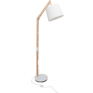 Brilliant Stehlampe Carlyn, ohne Leuchtmittel, 163 cm Höhe, E27 max. 60 W, mit weißem Stoffschirm, Holz/Metall/Textil
