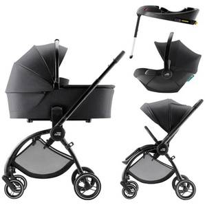 Britax Römer Kinderwagenset Rio Set inkl. Baby-Safe Core und Base Core, Schwarz, Textil, 55x120x93 cm, EN 1888, ECE R 129 i-Size, Feststellbremse, Federung, 5-Punkte-Gurt, für Babyschale geeignet, Griff in Lederoptik, Sitz umsetzbar,abnehmbarer und