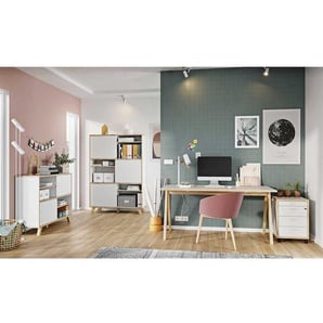 Büromöbel Sets in Weiß und Wildeiche Optik Skandi Design (vierteilig)