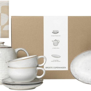 Broste Copenhagen Teeservice Single Geschirr-Set Nordic Sand, inkl. 1 Päckchen Papierserviette (8-tlg), 2 Personen, Keramik, Beliebte Geschirr Sets Exclusiv mit Geschenk