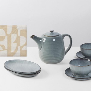 Broste Copenhagen Teeservice Single Geschirr-Set Nordic Sea, inkl. 1 Päckchen Papierserviette (8-tlg), 2 Personen, Keramik, Beliebte Geschirr Sets Exclusiv mit Geschenk