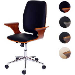 Bürostuhl HWC-C54, Chefsessel Drehstuhl, Bugholz Kunstleder ~ Walnuss-Optik, Bezug schwarz