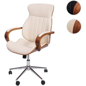 Bürostuhl HWC-H39, Schreibtischstuhl Drehstuhl Chefsessel, Bugholz Walnuss-Optik Kunstleder ~ creme