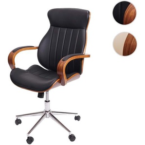 Bürostuhl HWC-H39, Schreibtischstuhl Drehstuhl Chefsessel, Bugholz Walnuss-Optik Kunstleder ~ schwarz