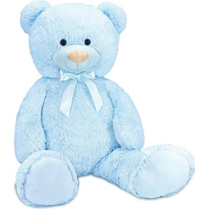 BRUBAKER XXL Teddybär 100 cm - Teddy Kuscheltier groß - Stofftier Plüschtier mit Schleife, Blau Teddy_1291_100cm_HBla_se