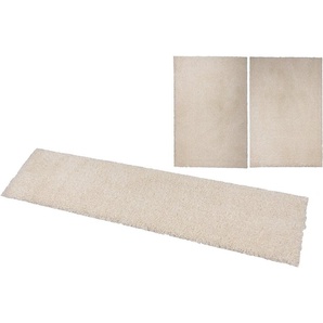 Bruno Banani Bettumrandung Shaggy Soft, Höhe 30 mm, (3-tlg), gewebt, Uni-Farben, besonders weich, Bettvorleger, Läufer-Set