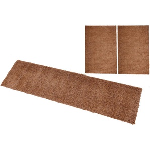 Bruno Banani Bettumrandung Shaggy Soft, Höhe 30 mm, (3-tlg), gewebt, Uni-Farben, besonders weich, Bettvorleger, Läufer-Set