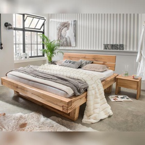 Bubema Mondera – Massivholz Balken-Bett mit Kopfteil, Holzfüße in Kufenform