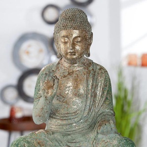 Buddhafigur GILDE Buddha Bodhi Dekofiguren Gr. B/H/T: 29 cm x 38 cm x 19 cm, grün (grün, kupferfarben) Weitere Figuren Skulpturen