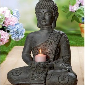 Buddhafigur GILDE Figur Buddha mit Teelichthalter Dekofiguren Gr. B/H/T: 51 cm x 81 cm x 30 cm, grau (anthrazitfarben) Weitere Figuren Skulpturen
