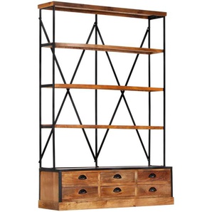 Bücherregal 4 Ebenen 6 Schubladen 122×36×181 cm Massivholz