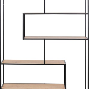 Bücherregal ACTONA GROUP, schwarz (matt wildeiche, matt shwarz), B:114cm H:185cm T:35cm, Papier, Metall, Regale, Metallgestell, modernes Design, 5 Einlegeböden, asymmetrische Details