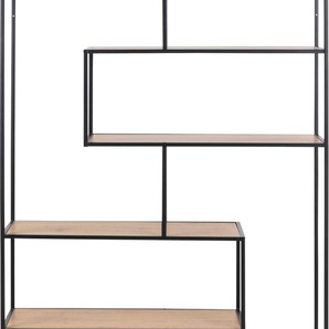 Bücherregal ACTONA GROUP Regale Gr. B/H/T: 114 cm x 185 cm x 35 cm, schwarz (matt wildeiche, matt shwarz) Bücherregale Metallgestell, modernes Design, 5 Einlegeböden, asymmetrische Details