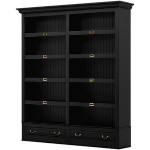 Bücherregal I Massivholz Pinie, lackiert Rück-, Seitenwände & Einlegeböden: MDF Mitteldichte Holzfaserplatte , lackiert Schwarz/Schwarz 214 x