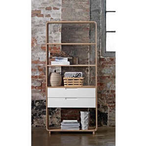 Bücherregal MDF Mitteldichte Holzfasterplatte , Echtholz furniert Beige 82 x 194 x 30cm
