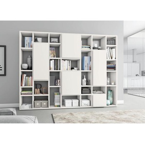 Bücherregal V Front: Spanplatte, lackiert Korpus: Wabenplatte, lackiert Weiß/Cremeweiß 295 x 221 x 33cm
