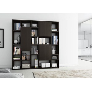 Bücherregal VII Front: Spanplatte, lackiert Korpus: Wabenplatte, lackiert Schwarz/Eiche Schwarzbraun Dekor 214cm