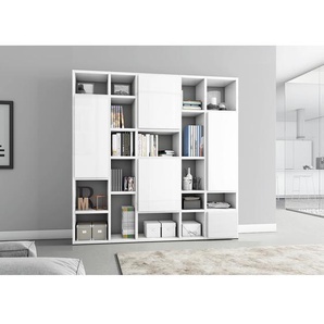 Bücherregal VII Front: Spanplatte, lackiert Korpus: Wabenplatte, lackiert Weiß/Hochglanz Weiß 224cm
