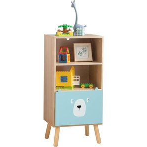 Bücherregal Kinder mit 3 Ebenen, Kinderregal Holz mit Schublade & 2 offenen Fächer, Spielzeugregal Aufbewahrungsregal für Kinderzimmer Spielzimmer,