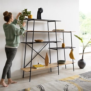 Bücherregal Mikkusu 185x160 cm Bambus Natur Mango Schwarz 5 Ablagen Metall Schwarz, Kommoden & Regale