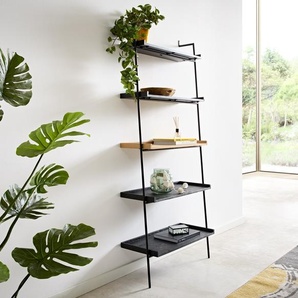 Bücherregal Mikkusu 80x185 cm Bambus Natur Mango Schwarz 5 Ablagen Metall Schwarz, Kommoden & Regale