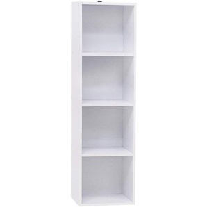 Bücherregal mit 4 Fächern, Würfelregal Weiß, Standregal, freistehendes Büroregal, Aktenregal, Aufbewahrungsregal aus Holzwerkstoff, 30x106x24 cm