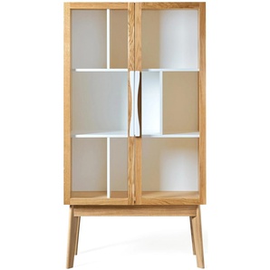 Bücherregal WOODMAN Hilla Regale beige (natur, weiß) Bücherregale Breite 88 cm, Türen mit Glaseinsätzen, Holzfurnier aus Eiche