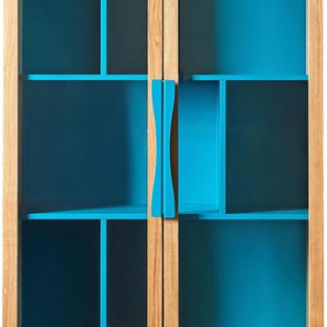 Bücherregal WOODMAN Hilla Regale blau (natur, blau) Bücherregale Breite 88 cm, Türen mit Glaseinsätzen, Holzfurnier aus Eiche