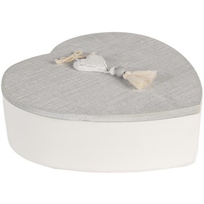 Clayre & Eef Aufbewahrungsbox 18x18x6 cm Grau Weiß Holz Herzförmig Herz Lagerbox