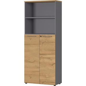 bümö Andratx Aktenregal & Schrank abschließbar, Büroschrank Regal Kombination Holz 80cm breit in Graphit-Eiche - abschließbarer Schrank fürs Büro & Arbeitszimmer, Ordnerschrank mit Schloss