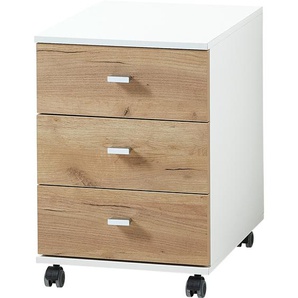 bümö Homy Rollcontainer mit Schubladen, Container aus Holz in Weiß-Eiche - Rollwagen fürs Büro als Schreibtisch Unterschrank, Bürocontainer od. Schreibtischcontainer