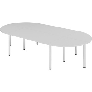 bümö Konferenztisch oval 320x160 cm großer Besprechungstisch in grau, Besprechungstisch mit Chromfüßen, Meetingtisch für 8 Personen, Tisch für Besprechungsraum & Meeting