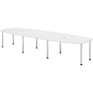 bümö Konferenztisch oval 400x130 cm großer Besprechungstisch in weiß, Besprechungstisch mit Chromfüßen, Meetingtisch für 14 Personen, XXL-Tisch für Besprechungsraum & Meeting